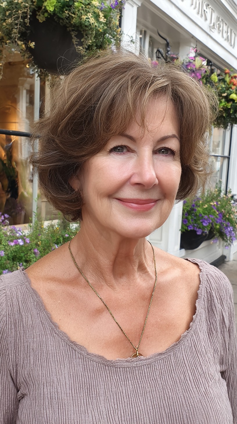 Soft Brushed-Back Layered Bob with Feathered Curtain Fringe