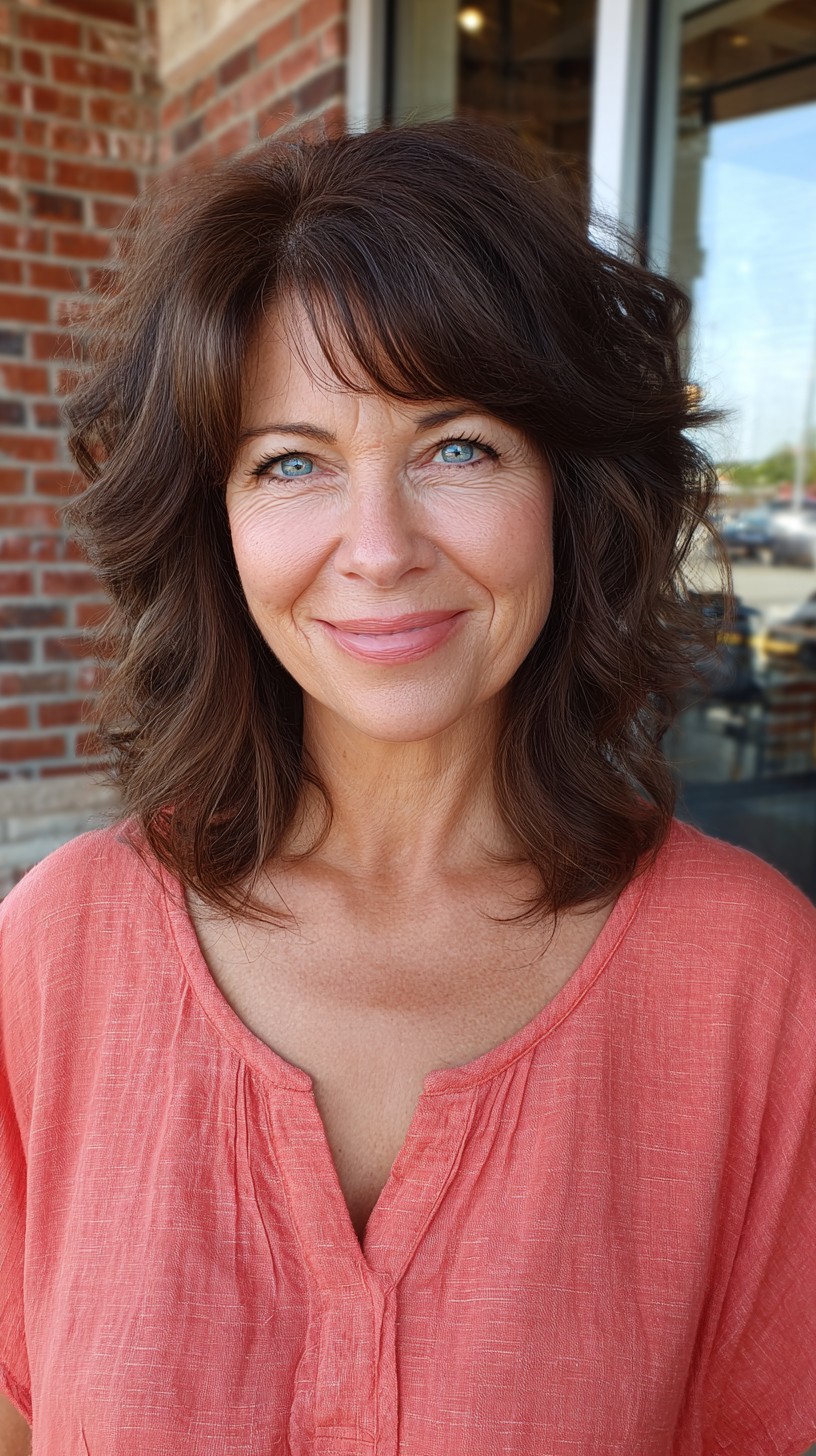 Soft Brushed-Back Shoulder-Length Layers with Face-Framing Fringe