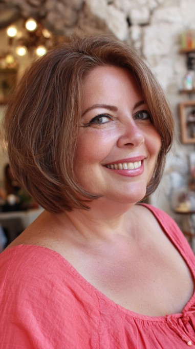 Soft Chestnut Rounded Chin-Length Bob with Face-Framing Layers