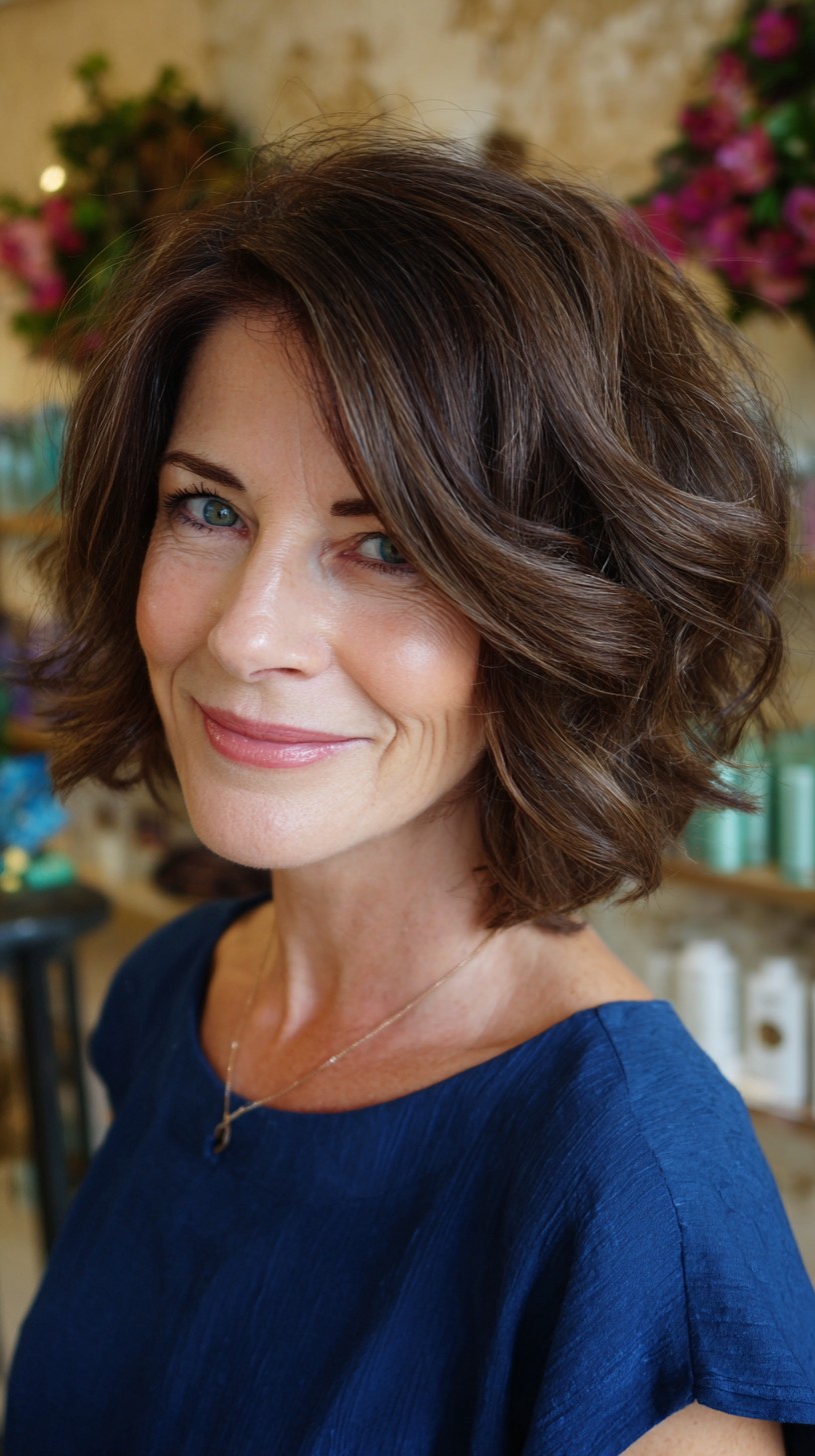 Soft Chocolate Layered Shoulder-Length Bob with Face-Framing Sweep