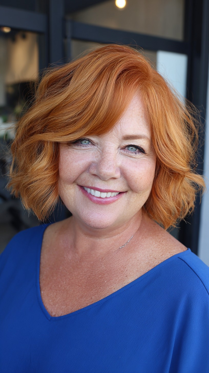 Soft Copper Chin-Length Wave Bob with Face-Framing Layers