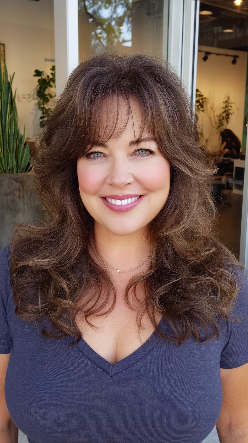 Soft Feathered Layers with Curtain Fringe for Mature Round Faces