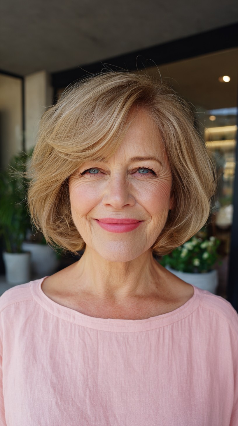 Soft Layered Chin-Length Bob with Rounded Crown Lift
