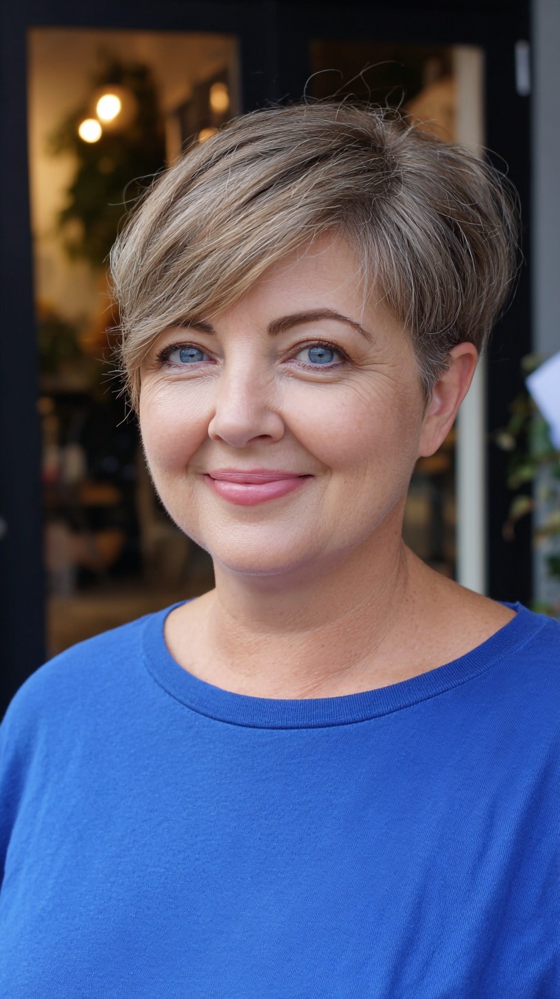 Soft Side-Swept Stacked Pixie with Graduated Nape