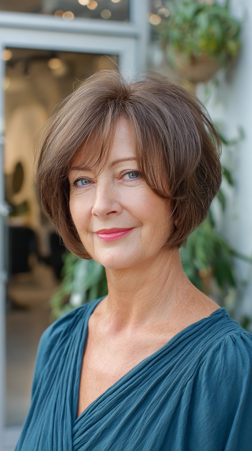 Soft Stacked Chin-Length Bob with Feathered Fringe