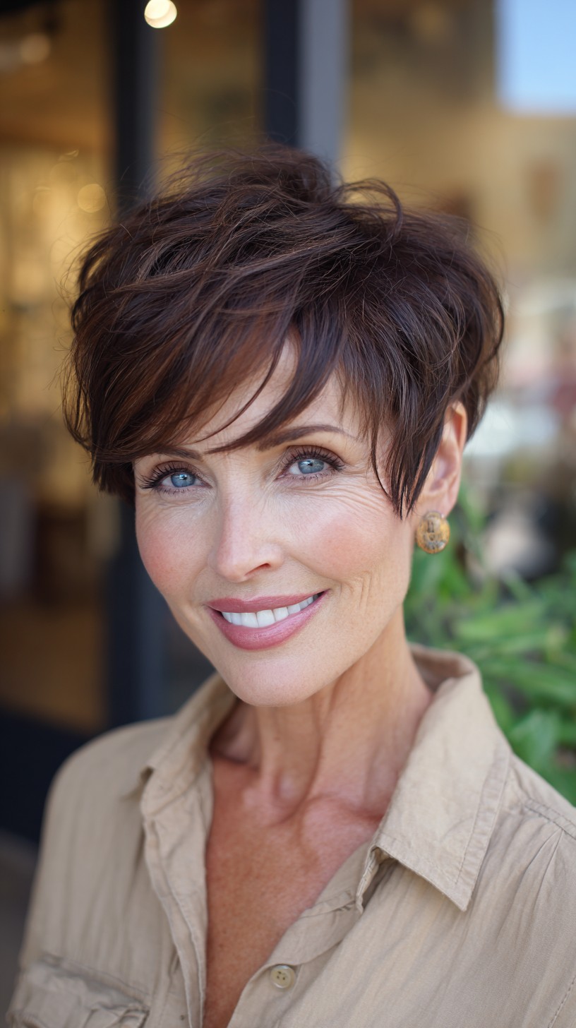 Soft Textured Pixie with Long Angled Fringe