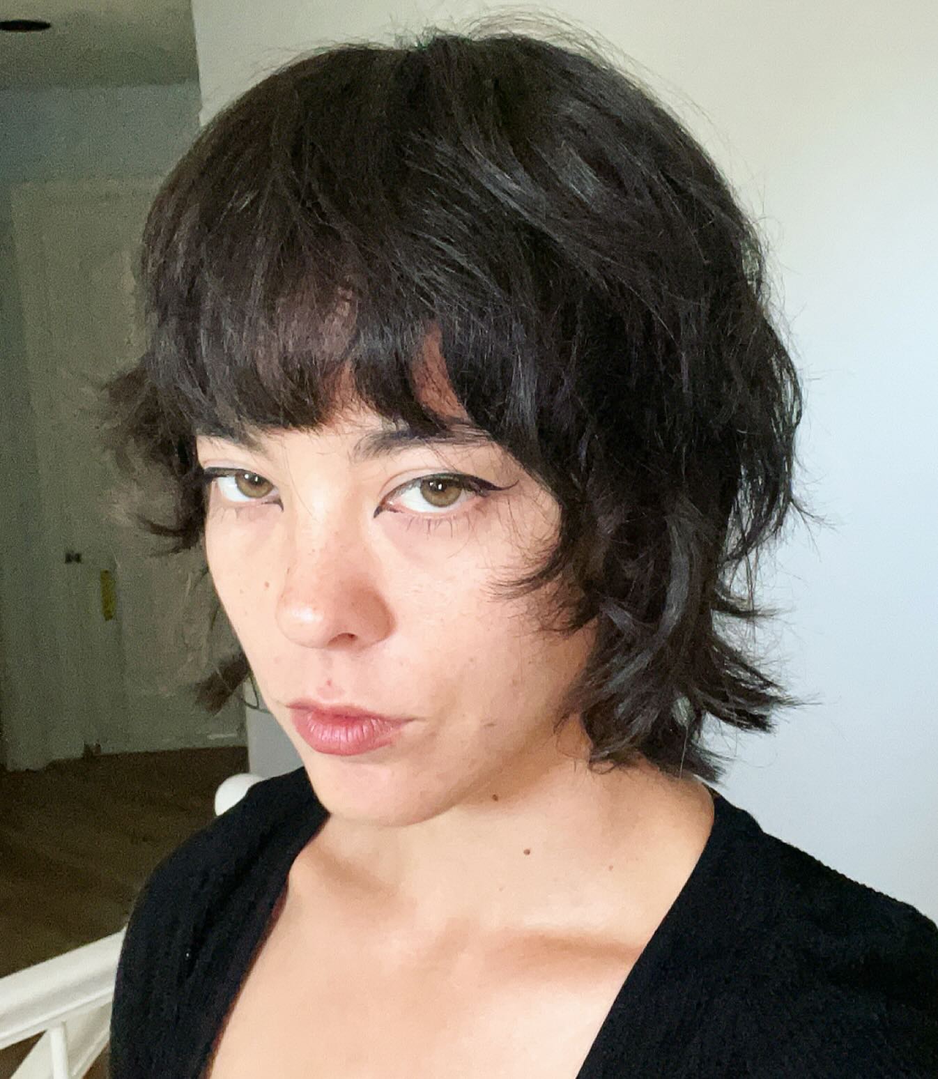 Soft Tousled Mullet with Short Blunt Fringe
