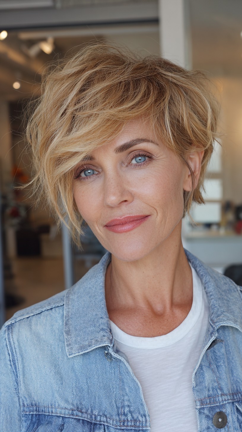 Textured Asymmetrical Pixie with Diagonal Side Fringe