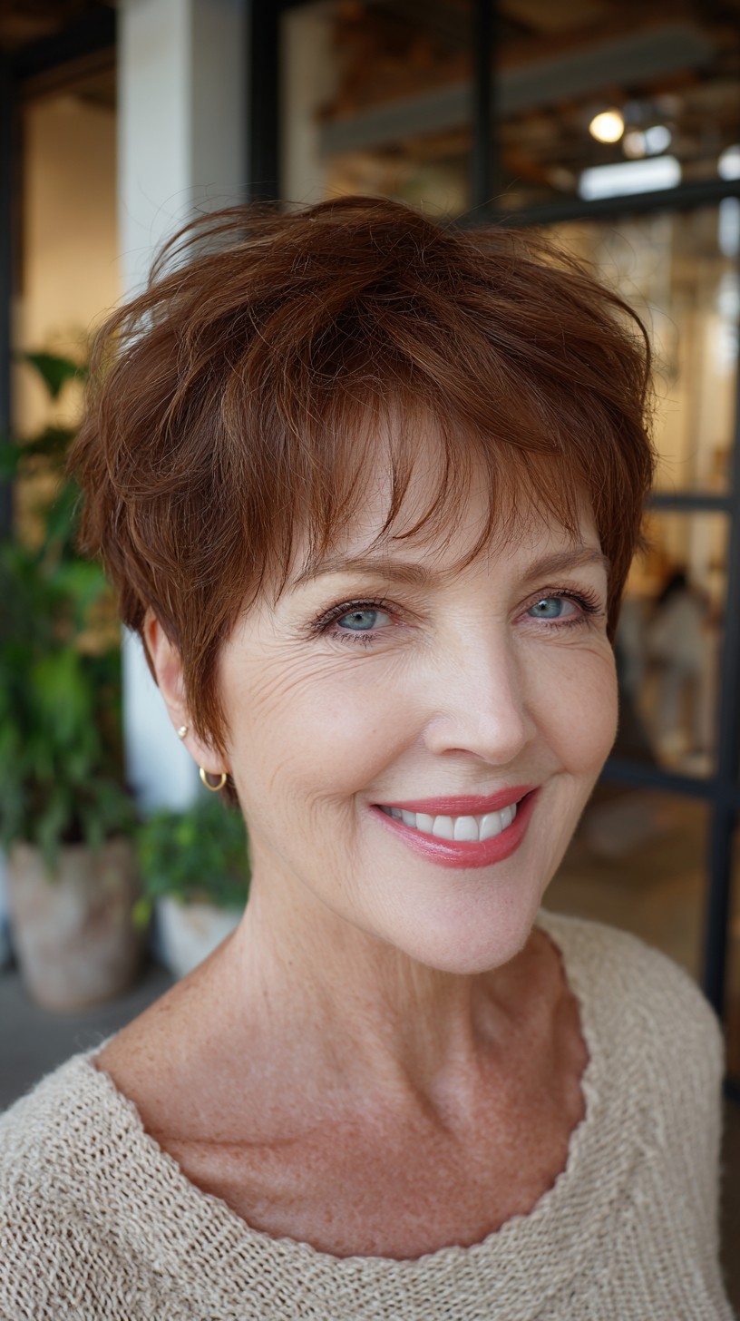 Textured Auburn Pixie with Feathered Micro-Fringe