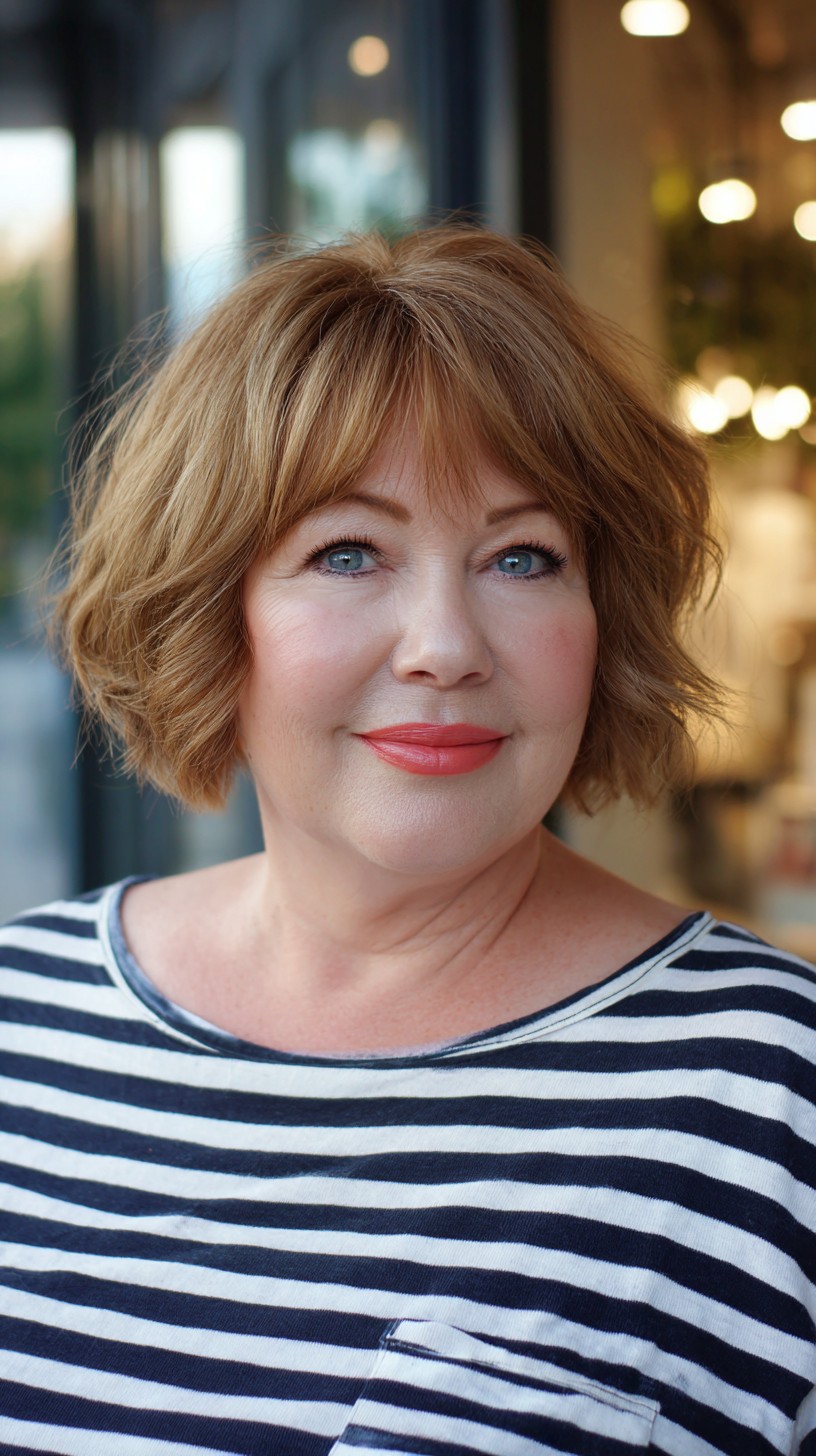 Textured Chin-Length Tousled Bob with Feathered Micro-Fringe