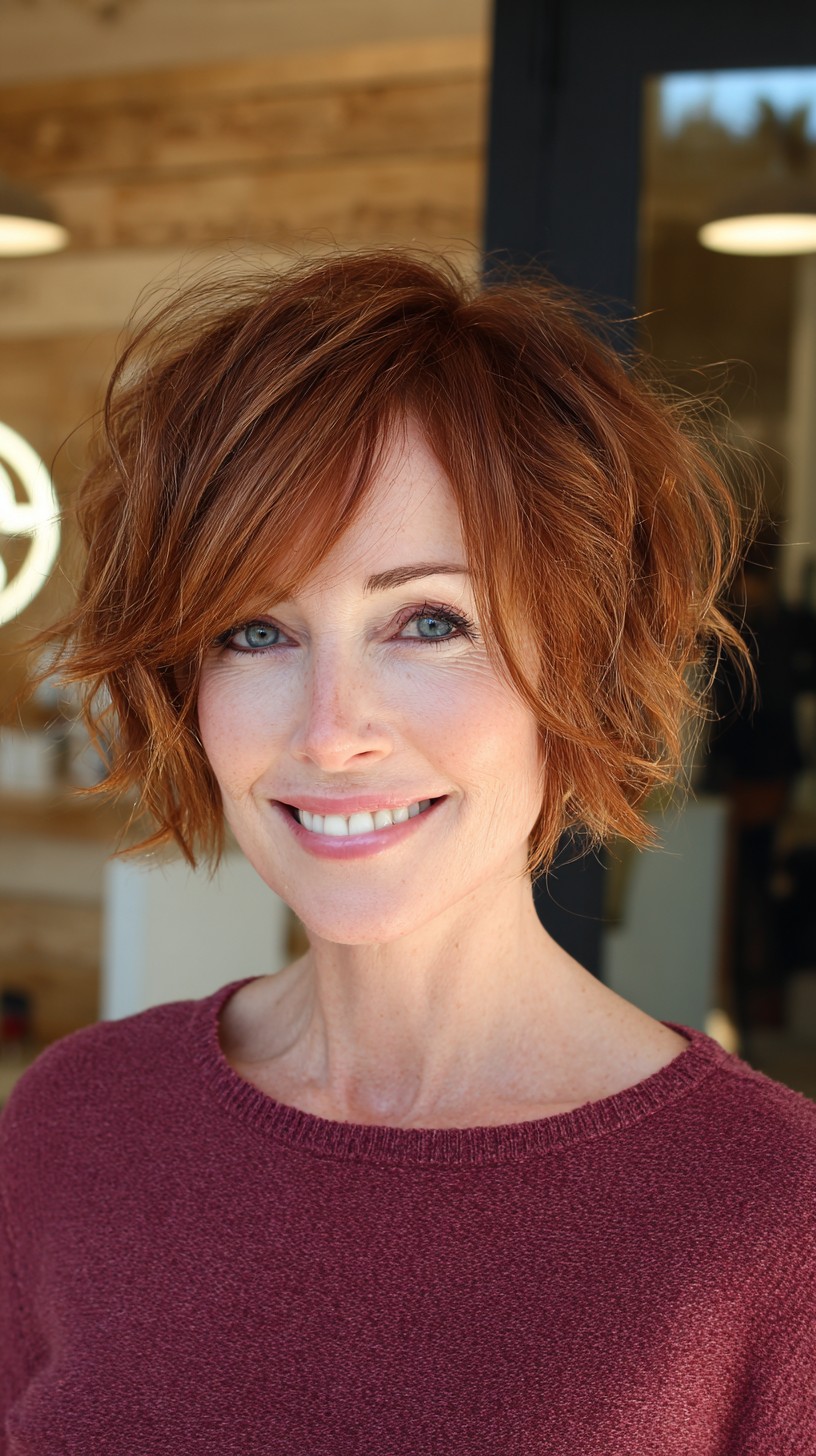 Textured Copper Choppy Chin-Length Bob