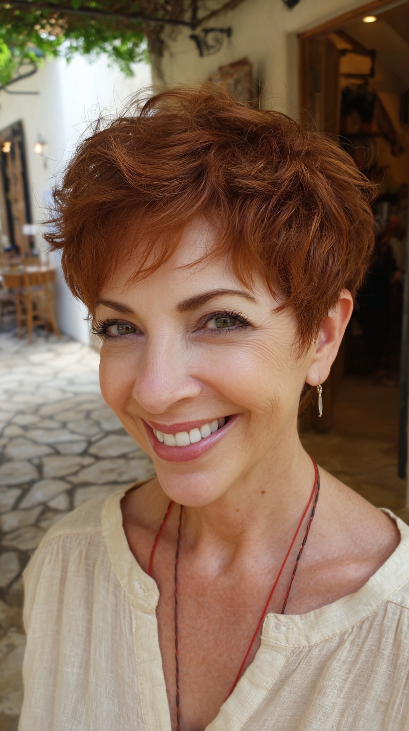 Textured Copper Pixie with Feathered Micro-Fringe