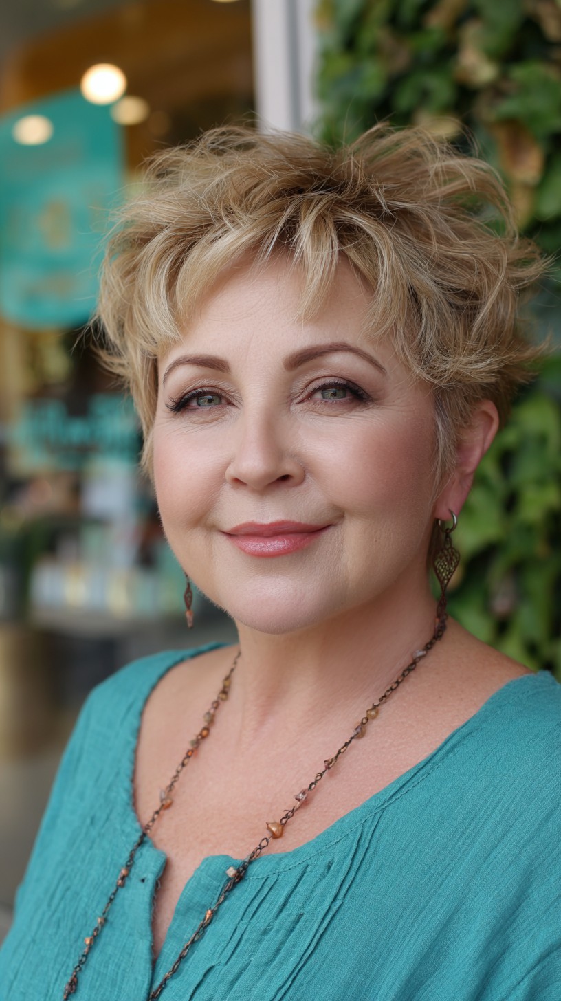 Textured Short Pixie with Lifted Crown and Baby Lights