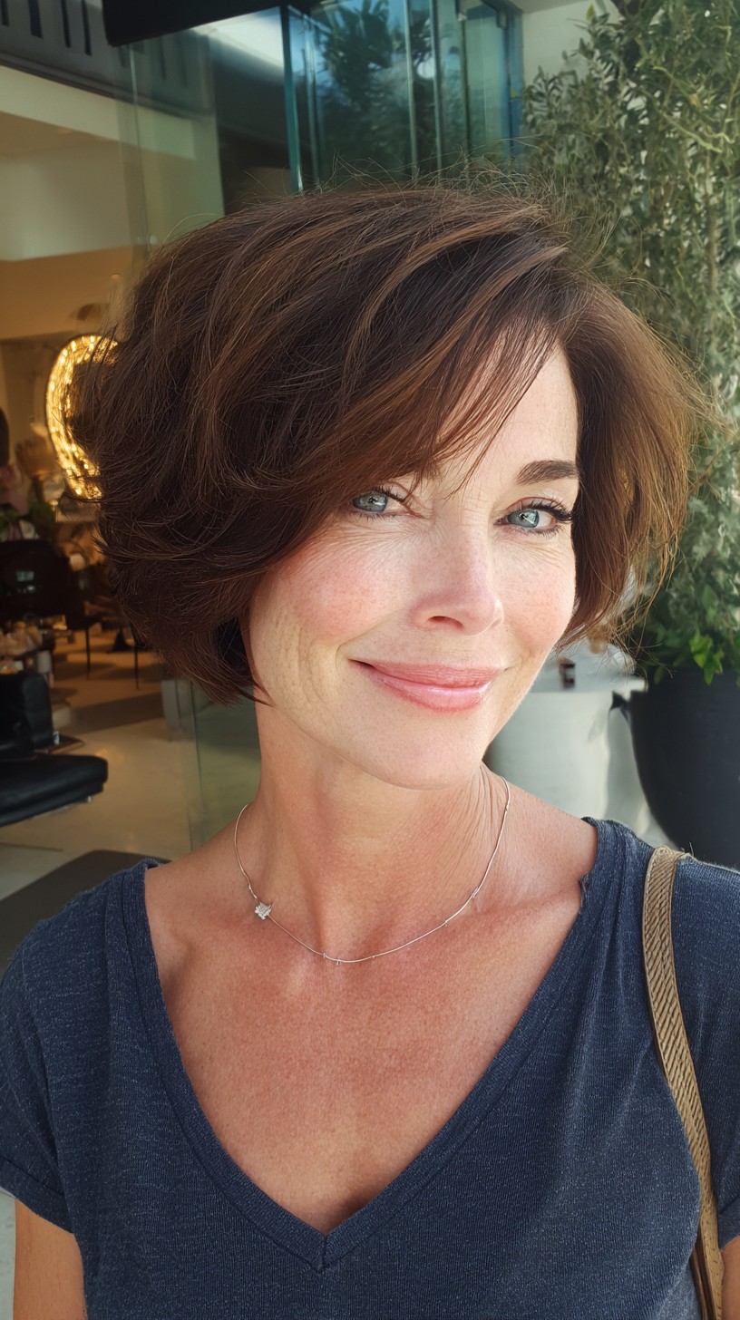 Chic Voluminous Stacked Bob with Side-Swept Fringe