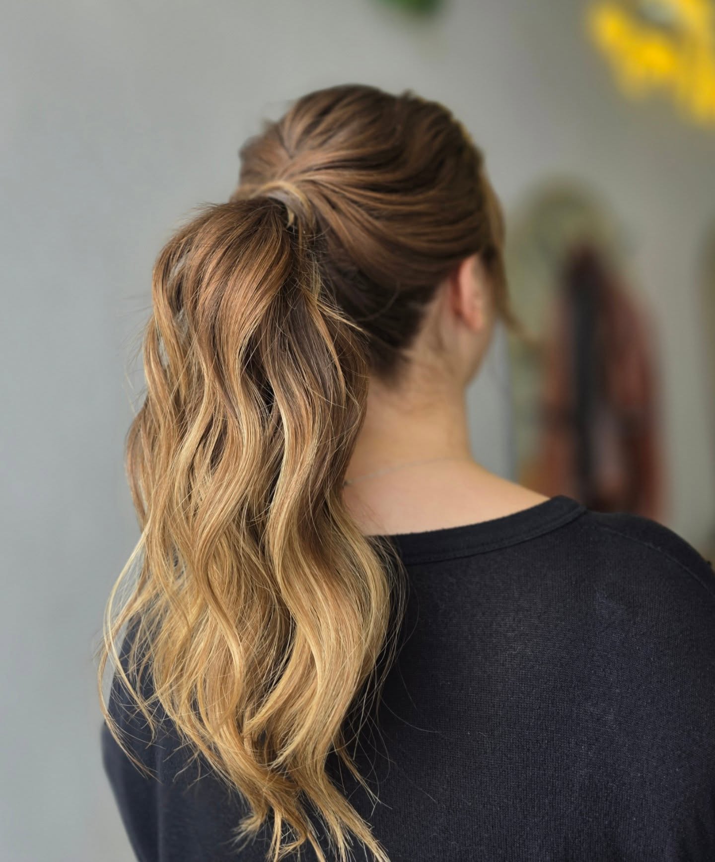 Wrapped Bronde Balayage Pony with Long Blended Layers