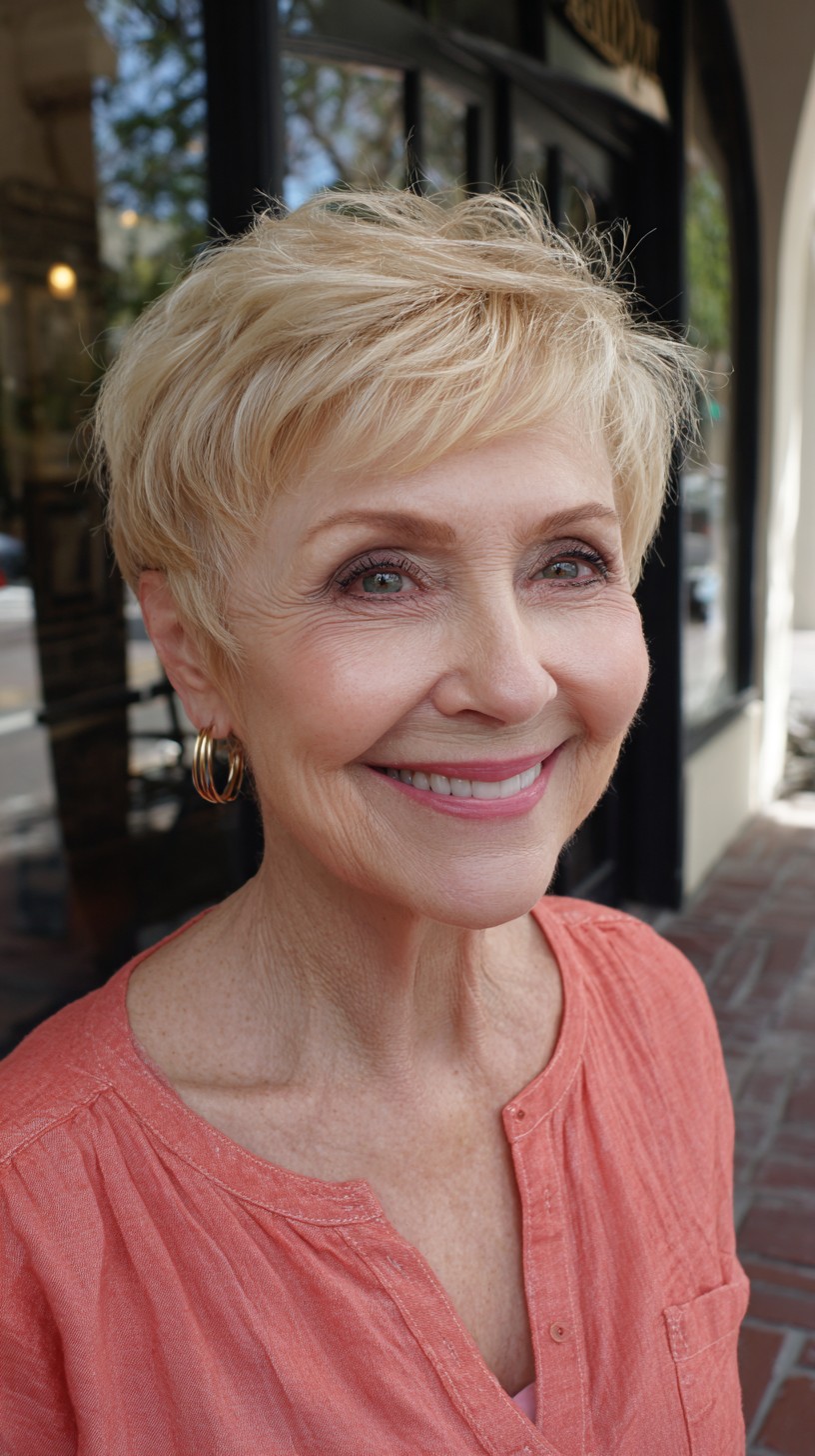 Airy Feathered Short Blonde Pixie with Textured Fringe