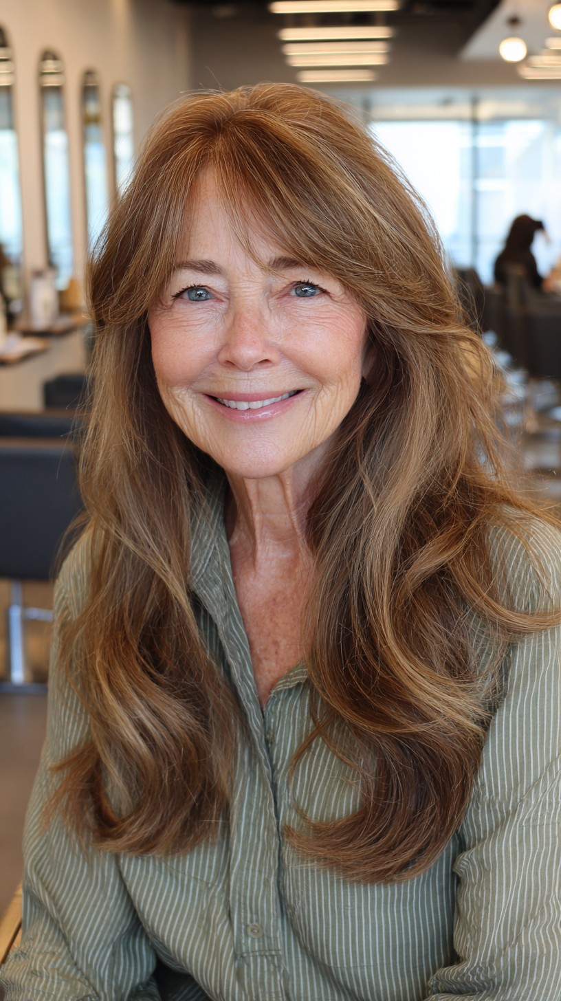Brushed Bronde Long Layers with Feathered Side Fringe