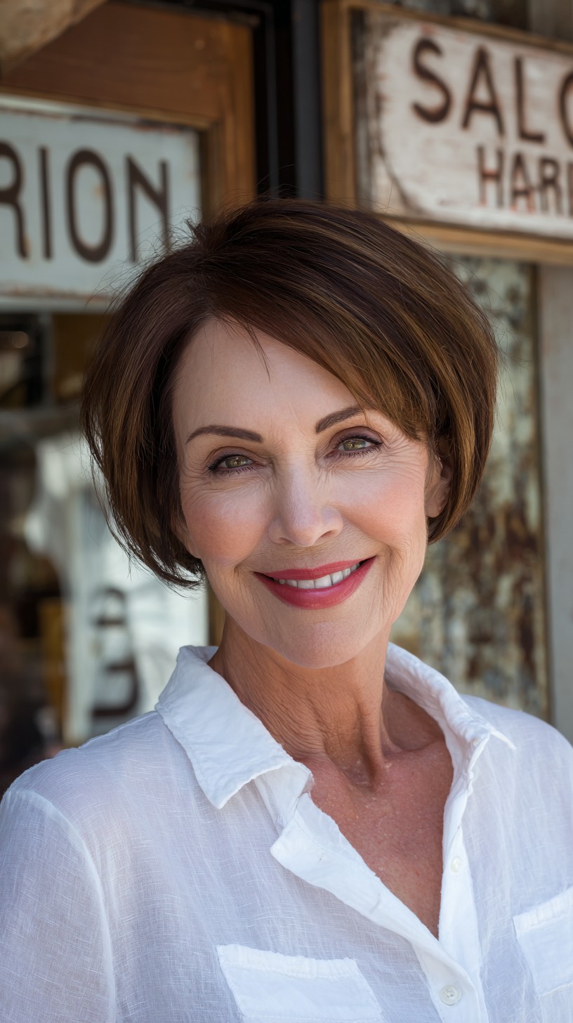 Chestnut Layered Short Bob with Soft Side Sweep