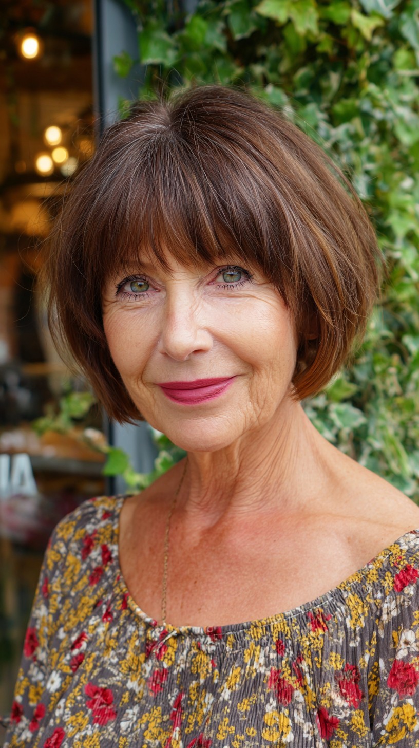 Chin-Length Rounded Nano Bob with Soft Rooted Lowlights
