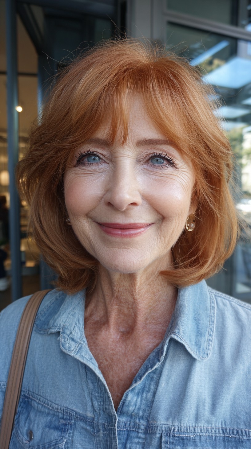 Copper Neck-Length Layered Bob with Feathered Micro-Fringe