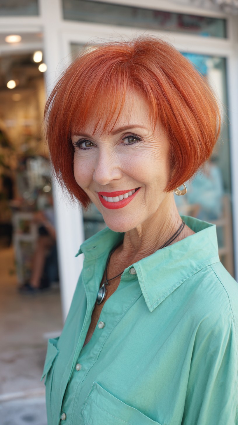 Cropped Rounded Copper Nano Bob with Feathered Micro-Fringe