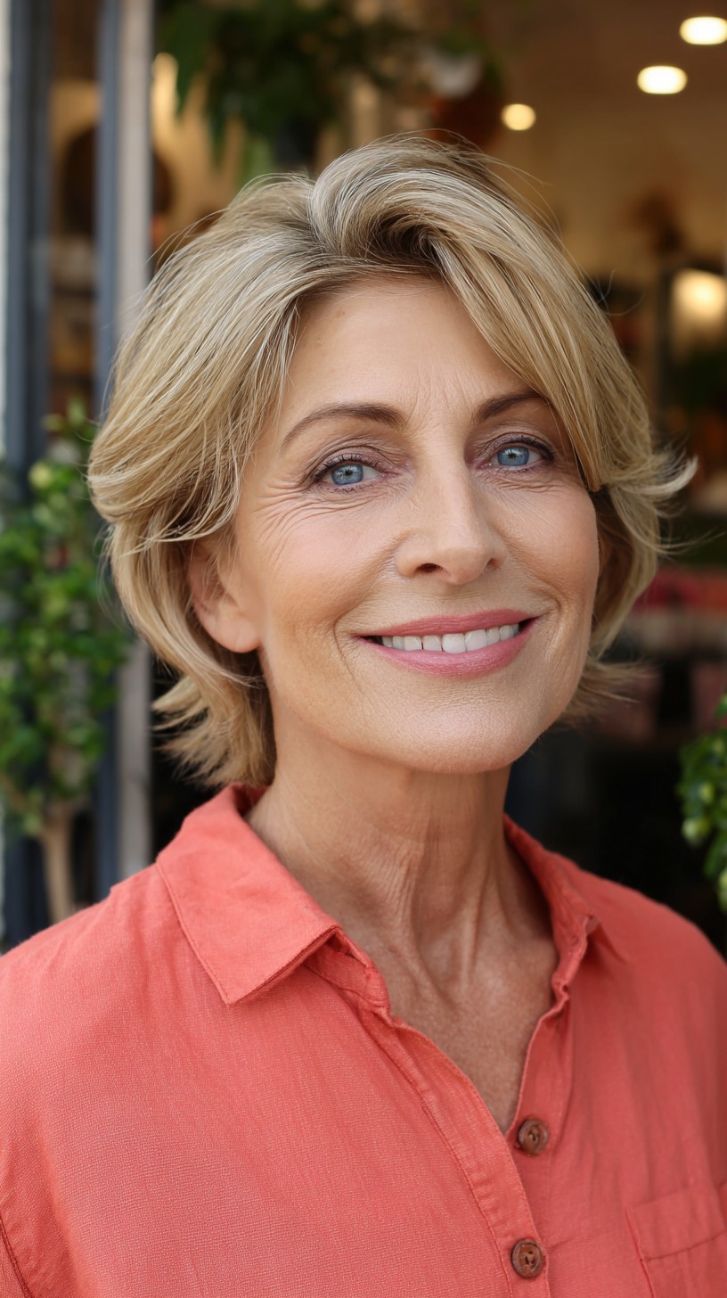 Feathered Short Bob with Lifted Crown and Root Melt