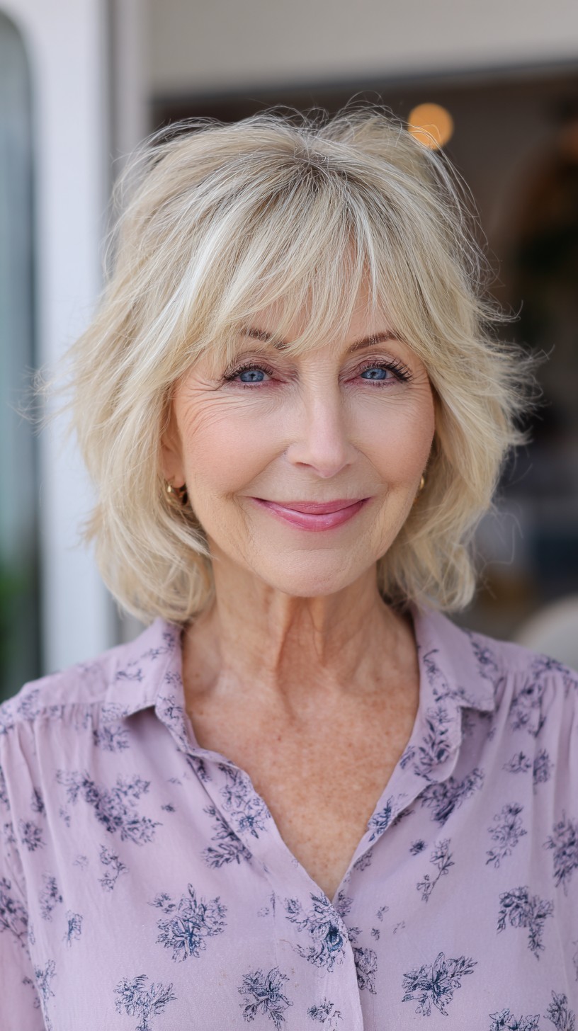 Light Blonde Layered Shag with Airy Fringe