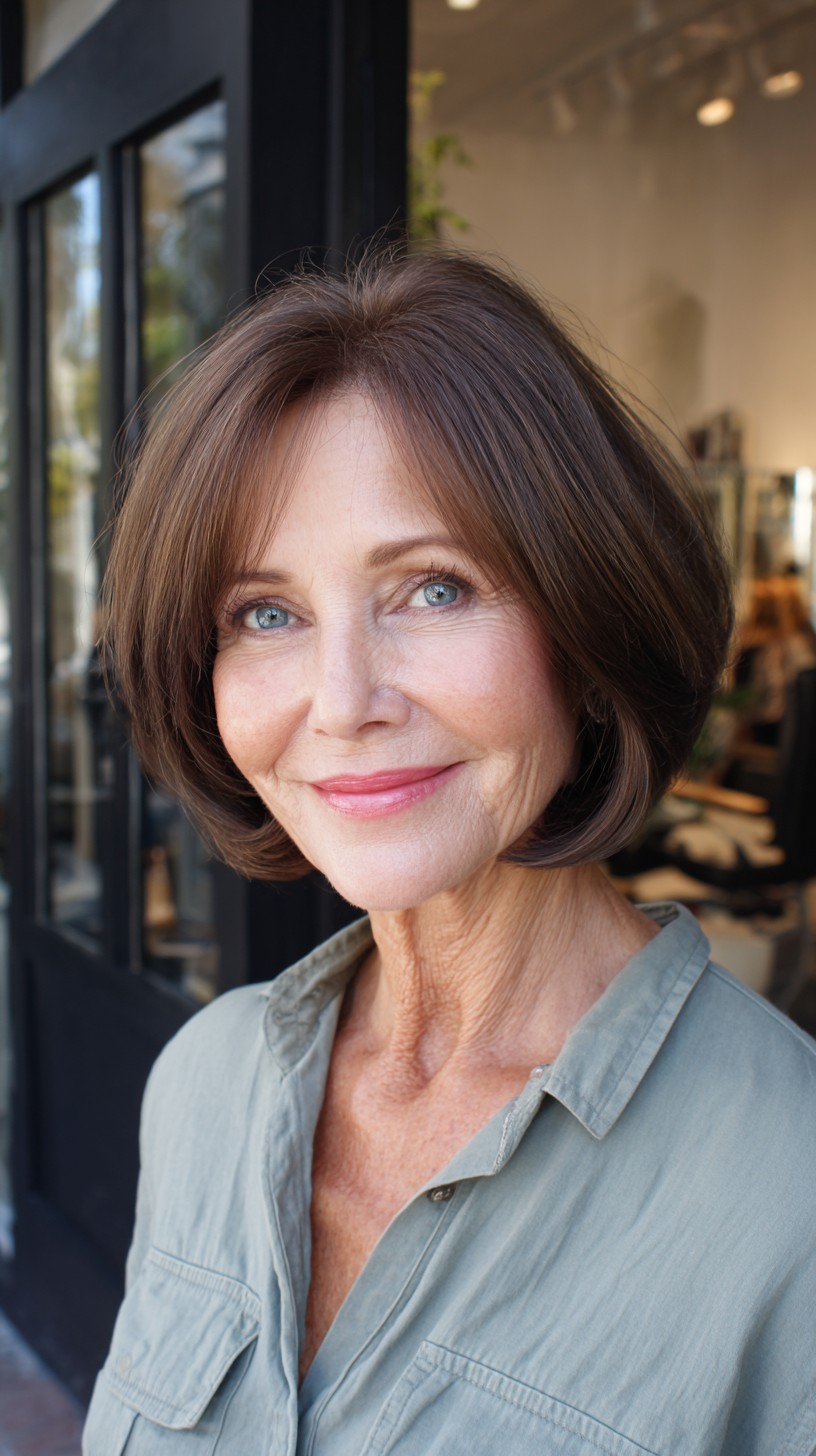 Lightly Stacked Neck-Length Bob with Curtain Fringe