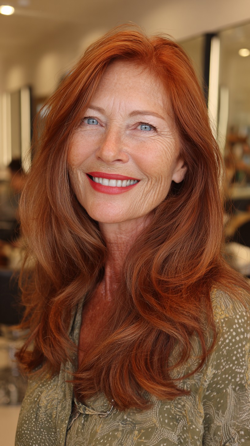 Long Copper-Red Layers with Root Shadow and Soft Face-Framing