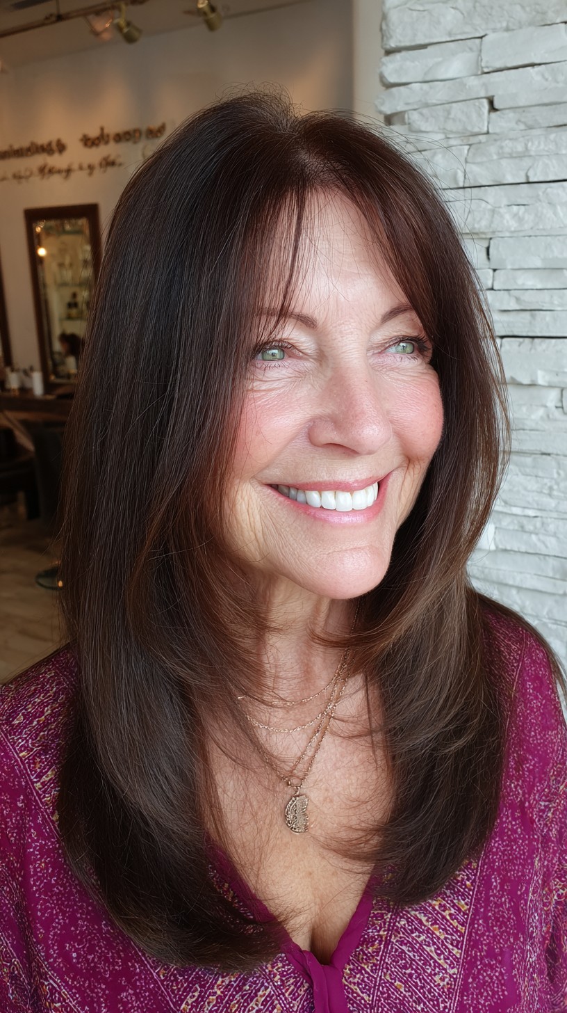Long Swooped Layers with Feathered Center Fringe