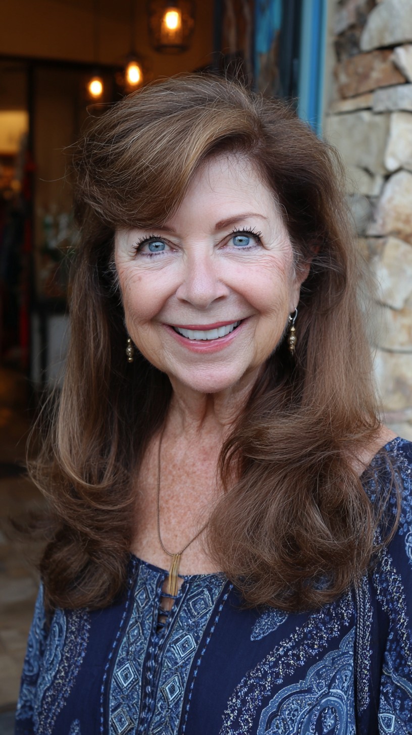 Long Voluminous Layered Cut with Soft Side-Swept Fringe