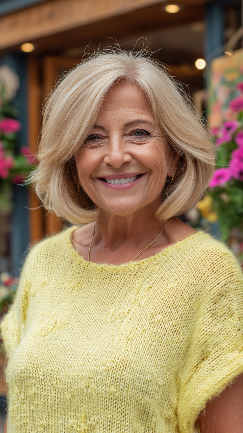 Neck-Grazing Rounded Bob with Feathered Crown Lift