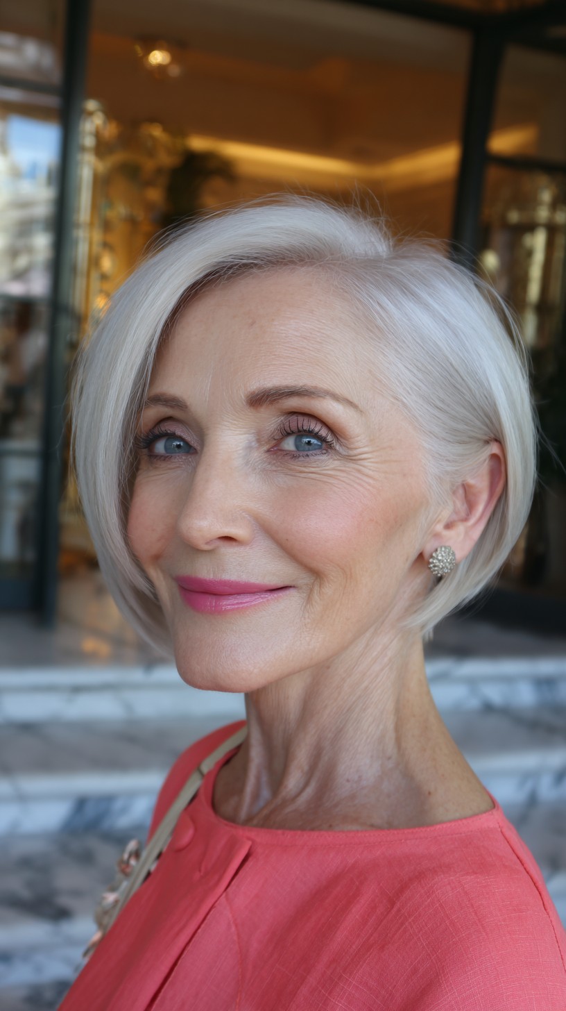Platinum Rounded Stacked Nano Bob with Deep Side Sweep
