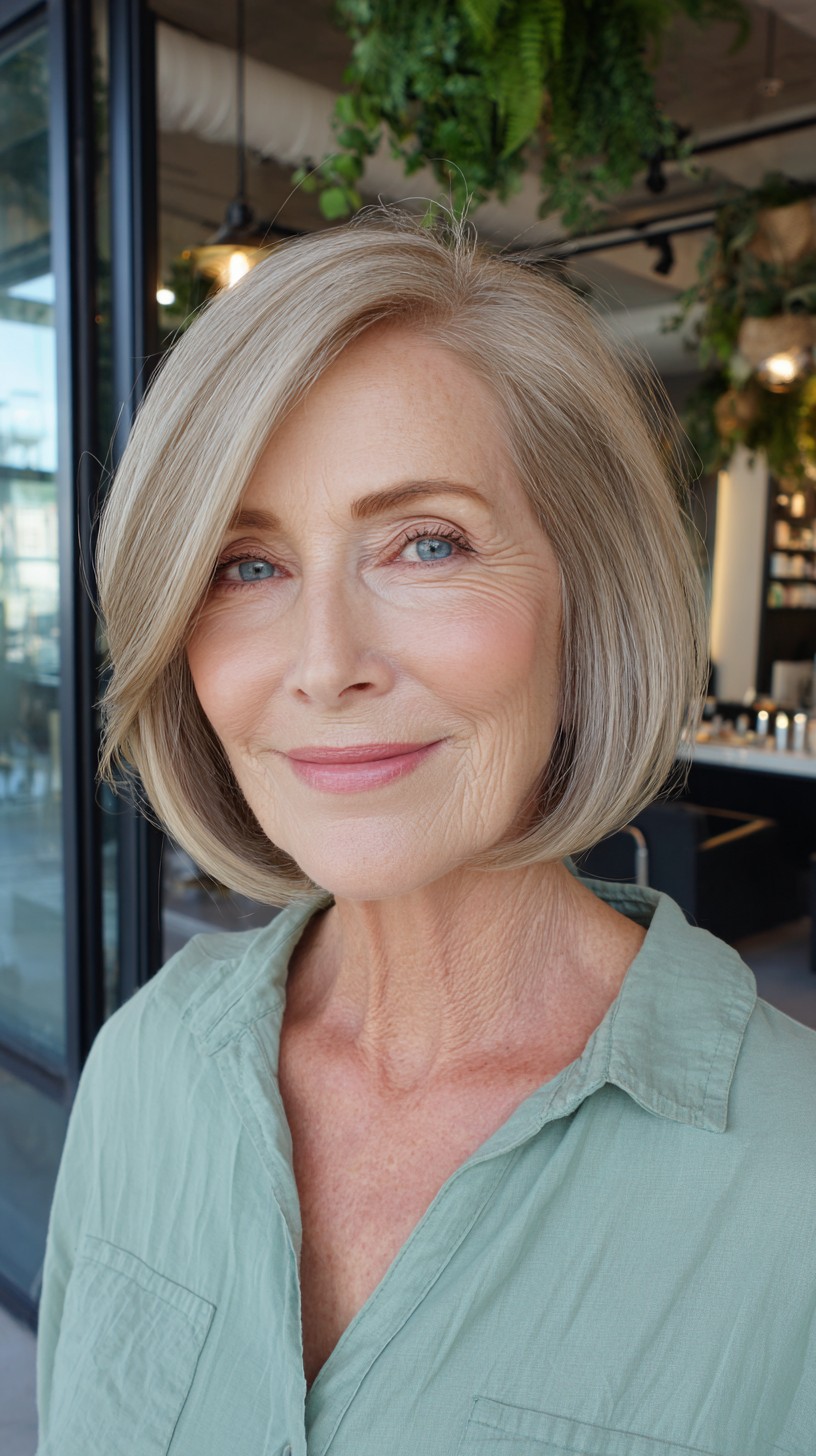 Polished Rounded Neck-Length Bob with Soft Side Sweep