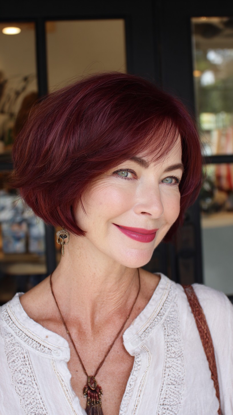 Rich Burgundy Rounded Nano Bob with Soft Side Graduation