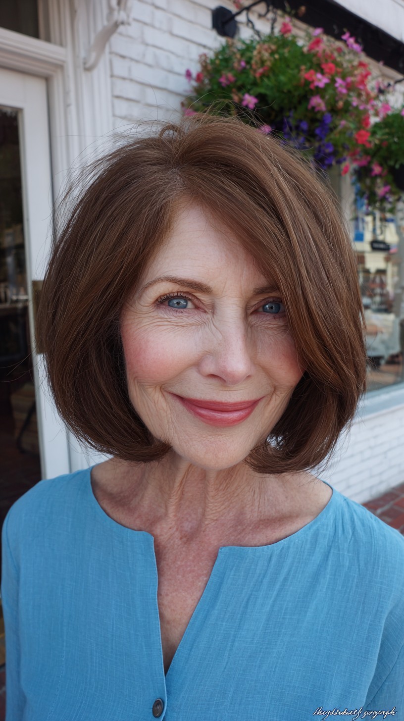 Rounded Chestnut Neck-Length Bob with Soft Interior Graduation