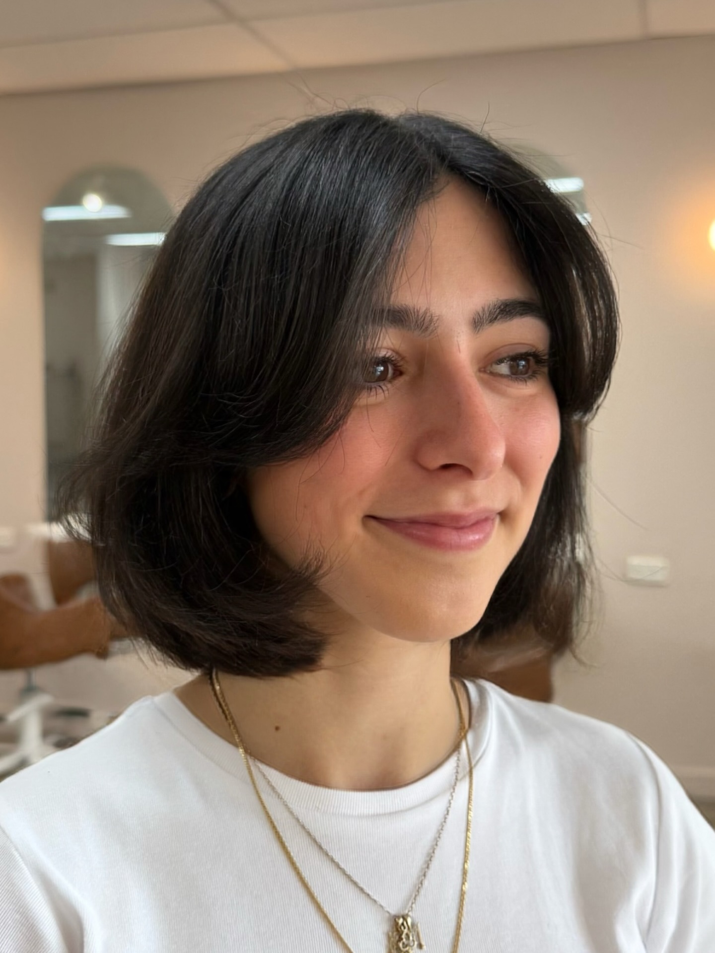 Rounded Chin-Length Bob with Soft Center-Parted Curtain Fringe