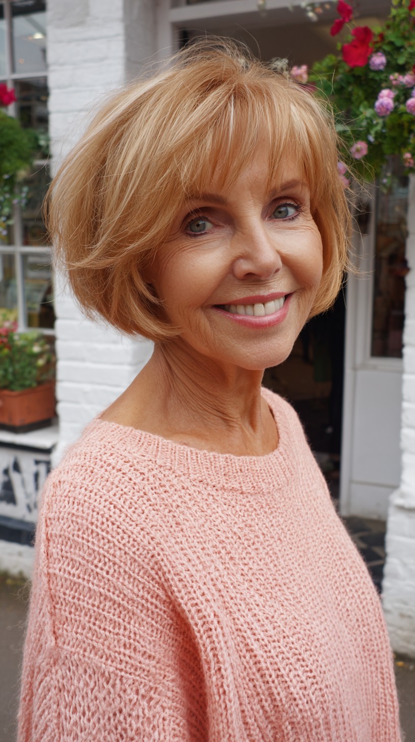 Rounded Ginger Layered Bob with Feathered Micro Bangs