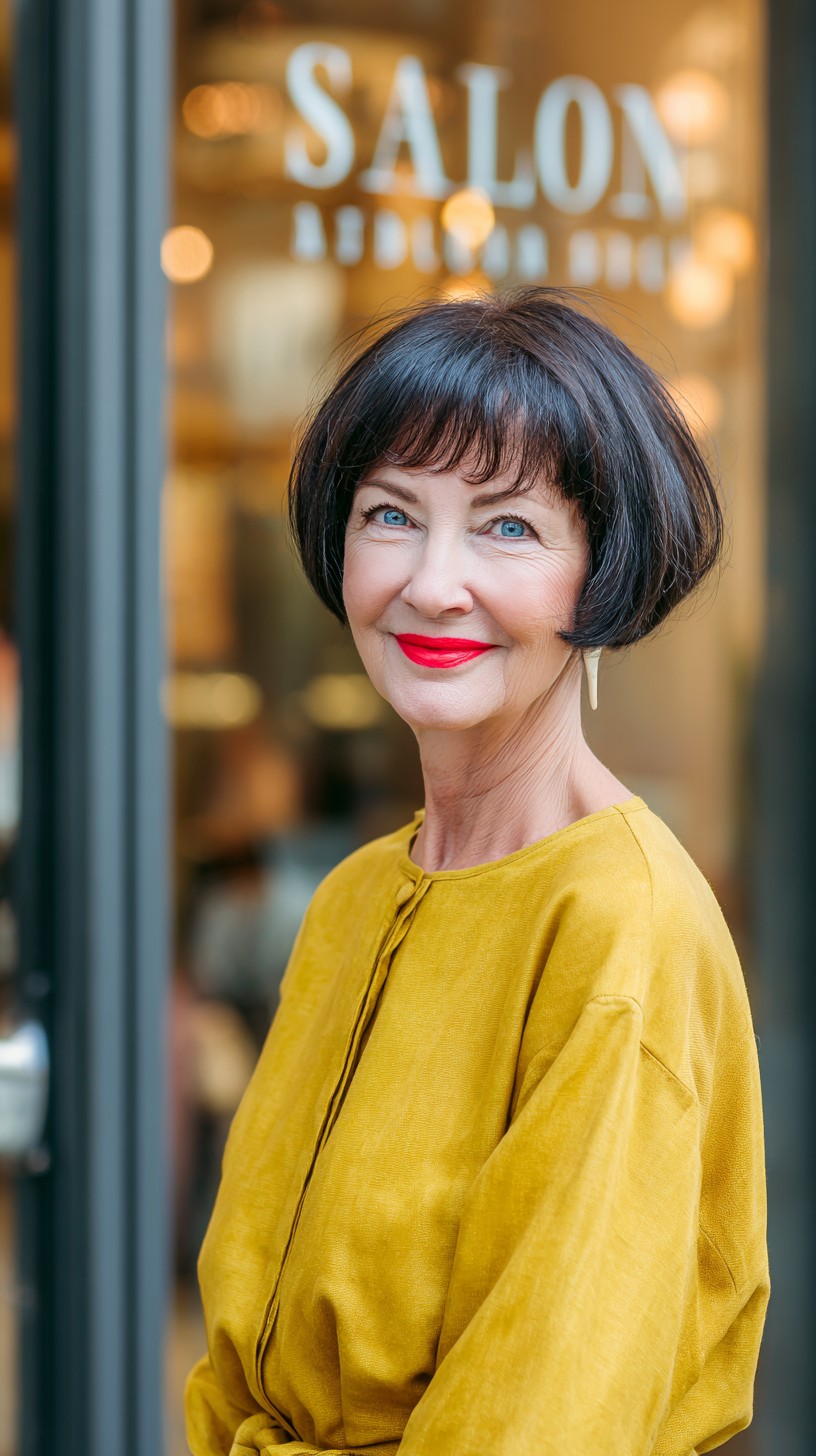 Rounded Nano Bob with Short Textured Fringe and Internal Stack