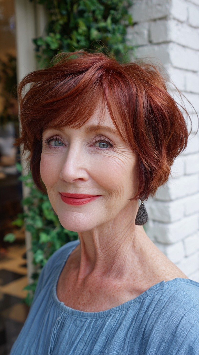 Short Copper-Red Layered Nano Bob with Soft Side Sweep