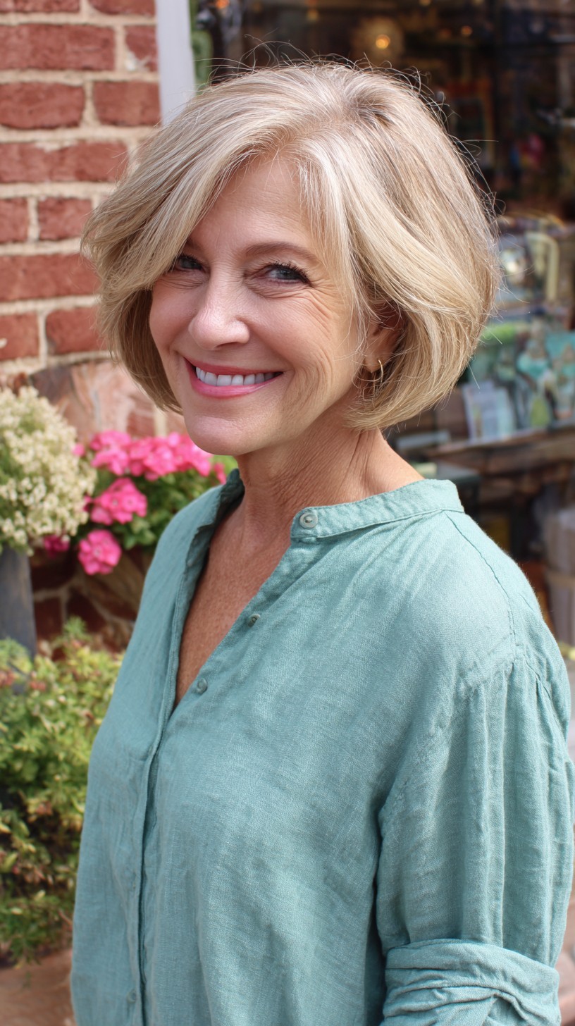 Silvery-Rooted Neck-Length Rounded Bob with Side-Sweep