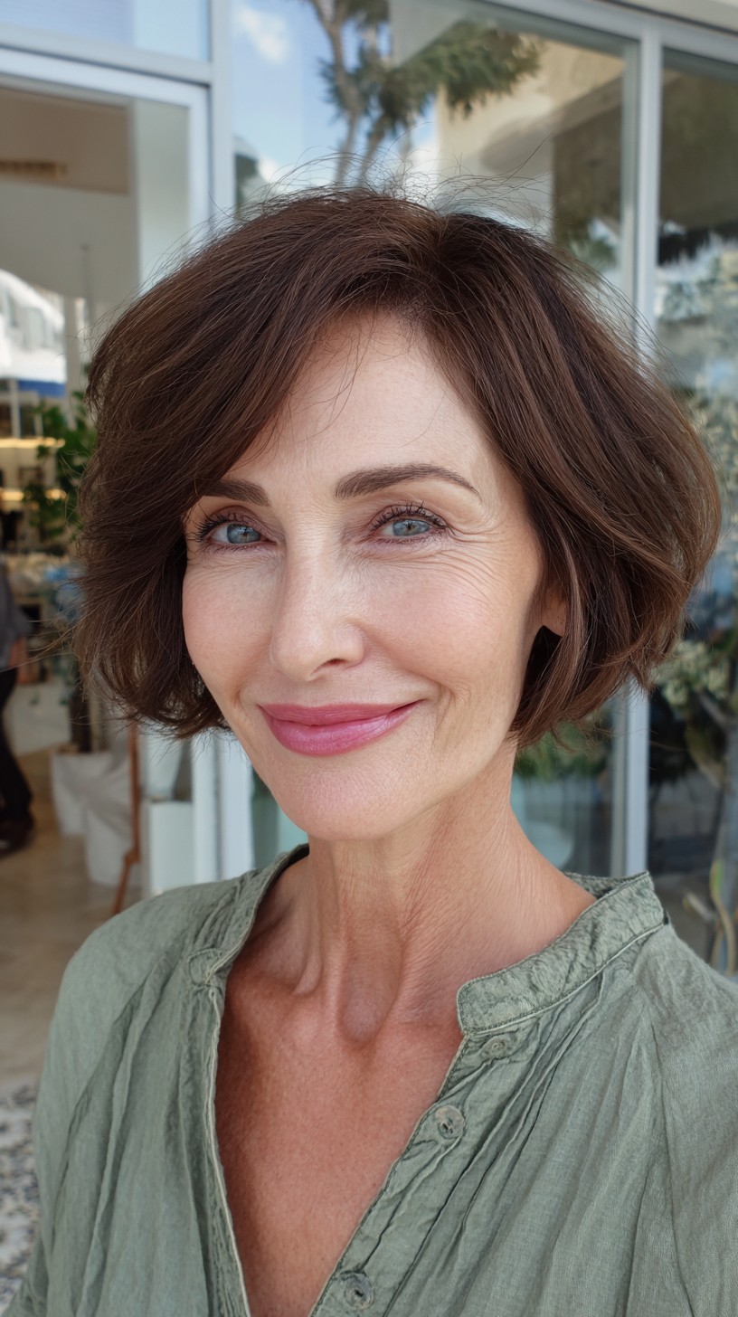 Soft Brunette Rounded Nano Bob with Crown Lift