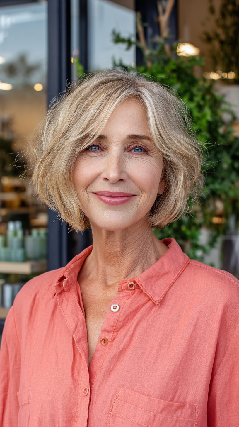 Soft Brushed Blonde Graduated Bob with Face-Framing Layers