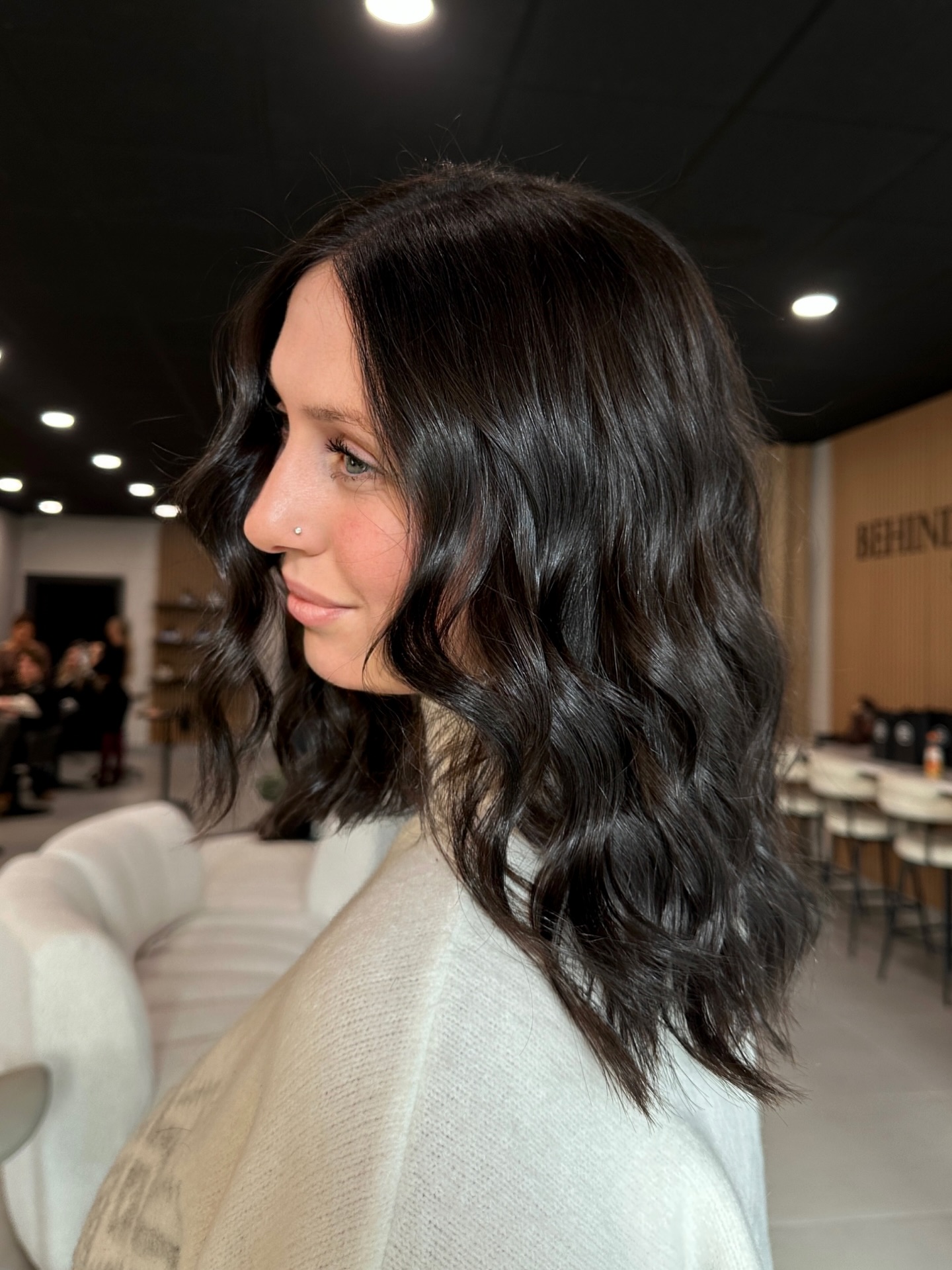 Soft Espresso S-Wave Lob with Subtle Face-Framing Layers