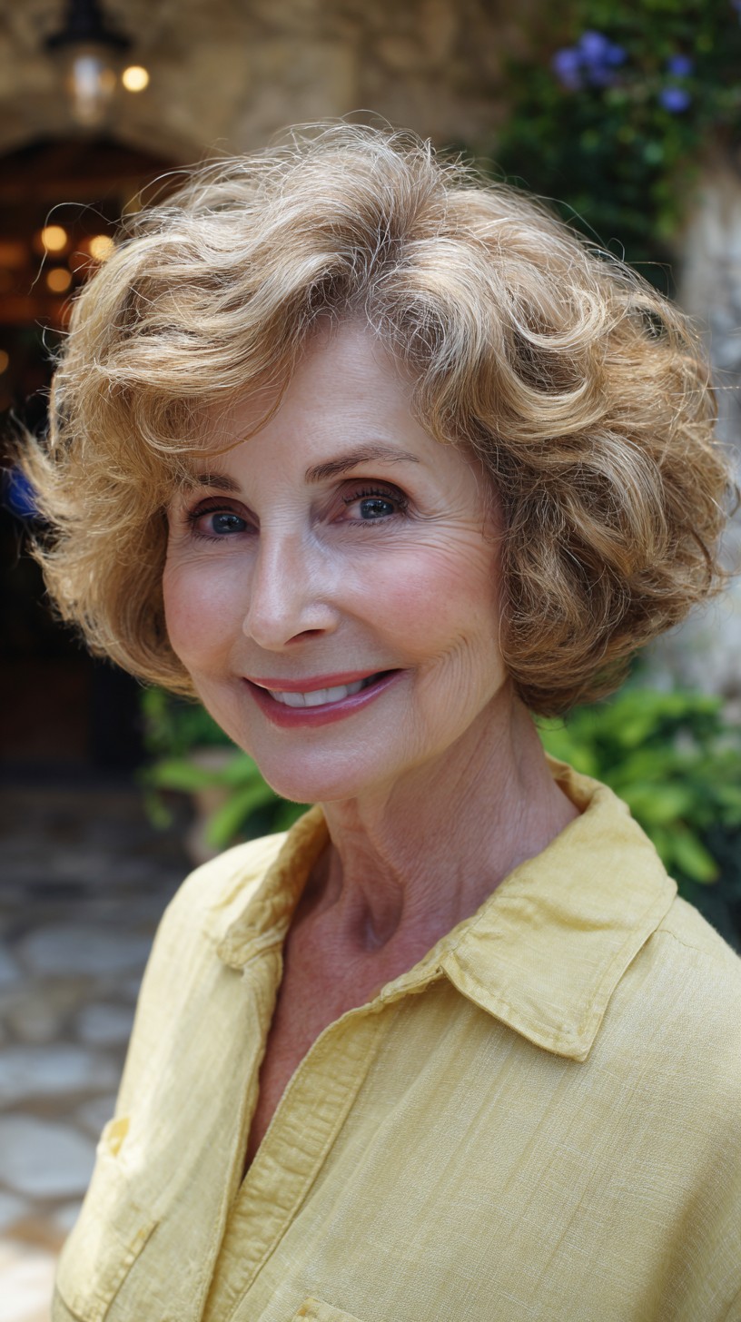 Soft Golden Neck-Length Curled Bob with Crown Lift