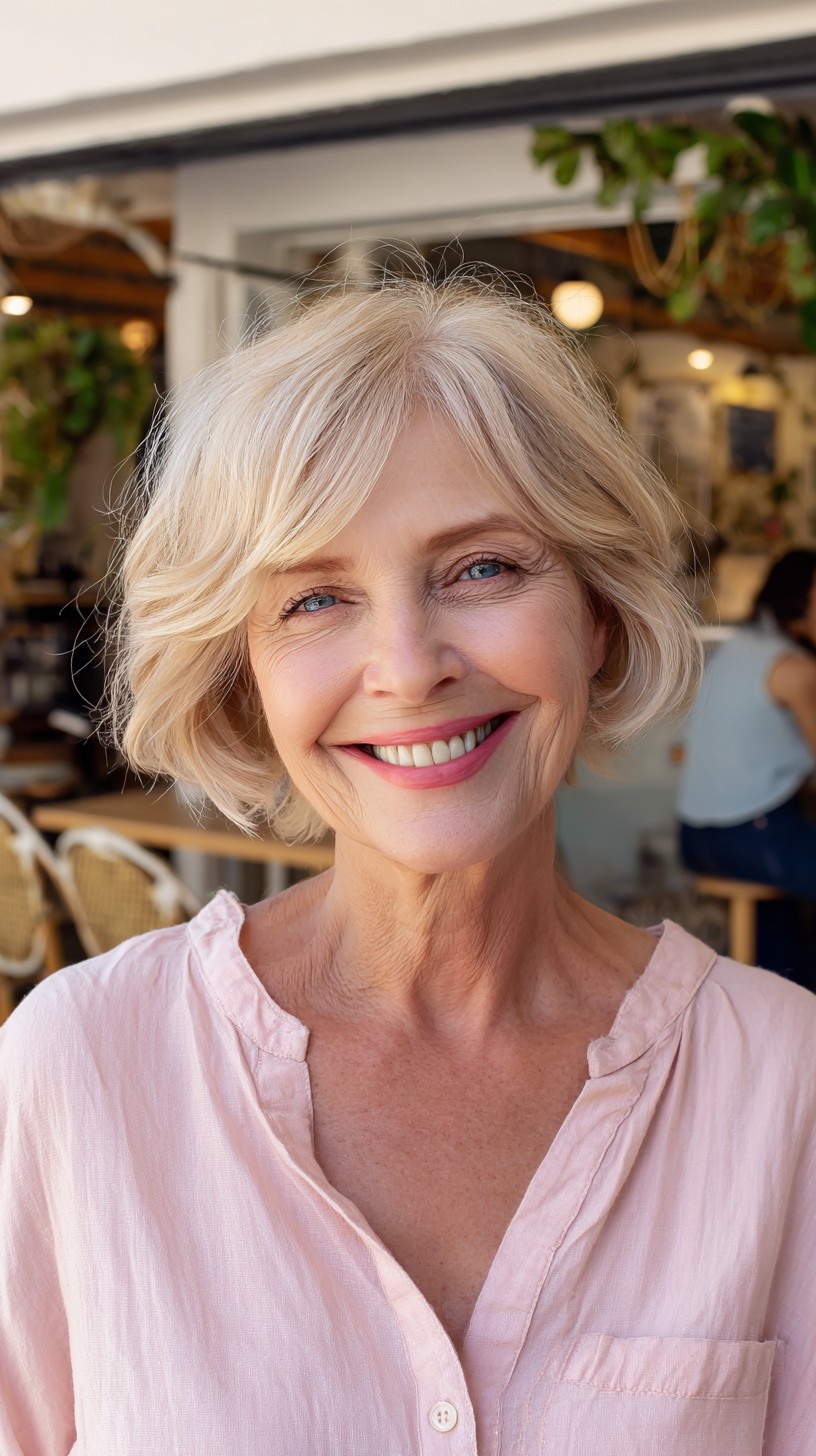 Soft Silver Layered Nano Bob with Side Sweep