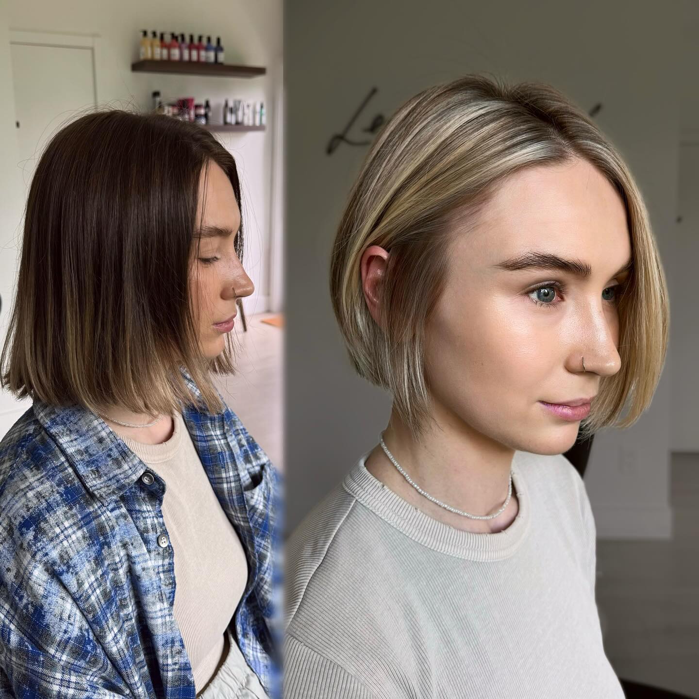 Stacked Angled Blonde Bob with Face-Framing Taper
