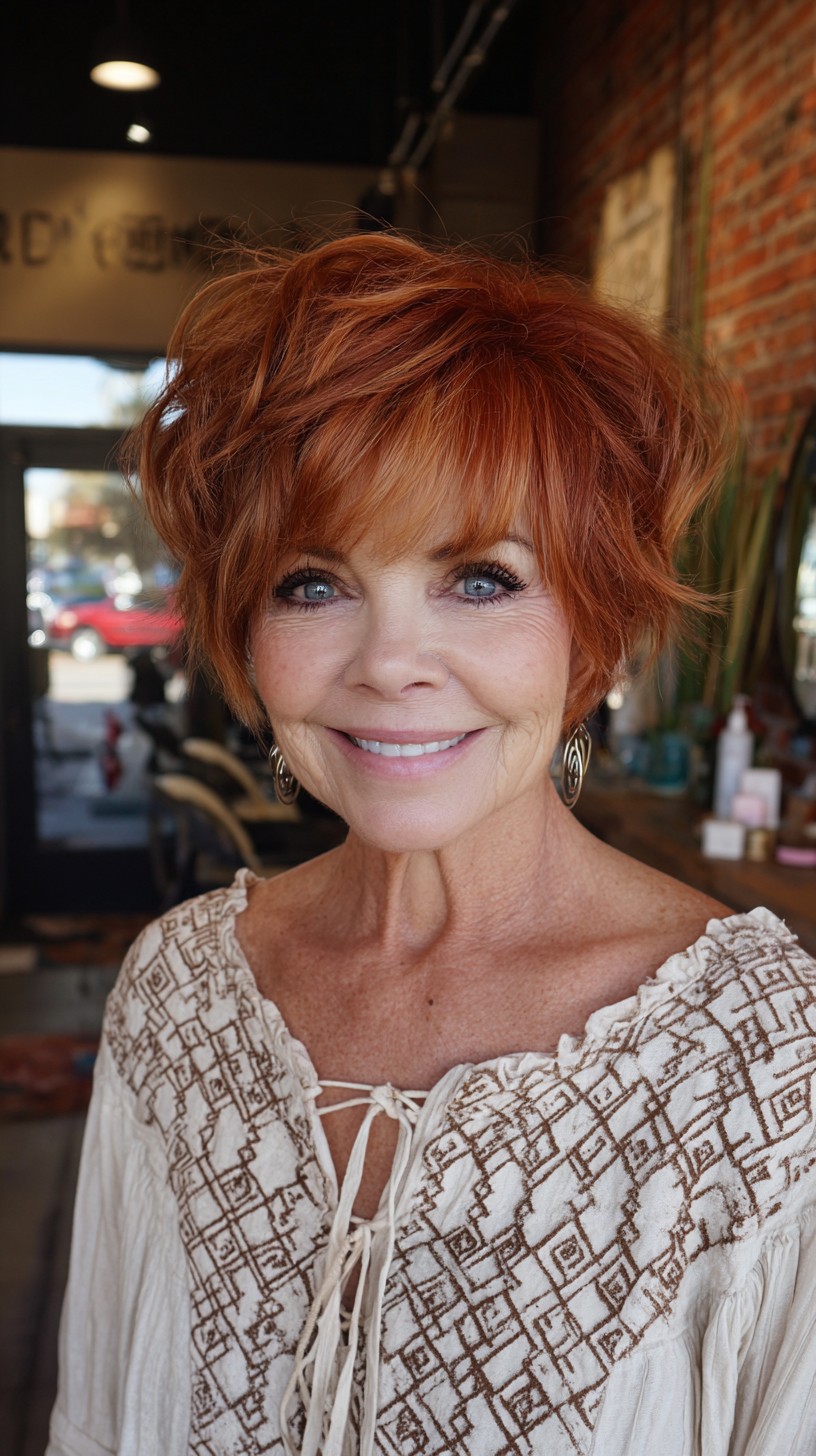 Textured Copper Micro Bob with Feathered Fringe