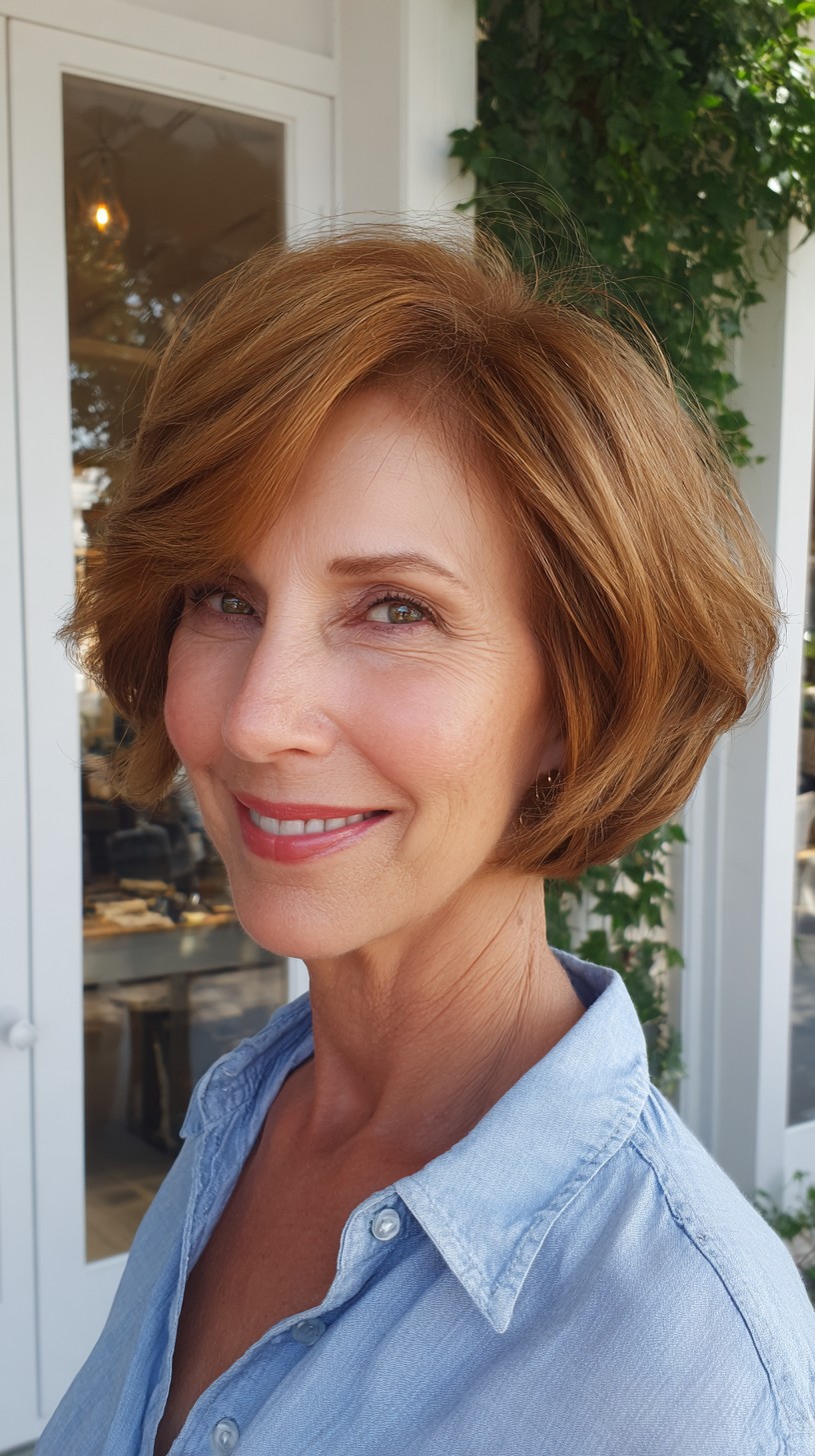 Warm Auburn Rounded Nano Bob with Crown Lift