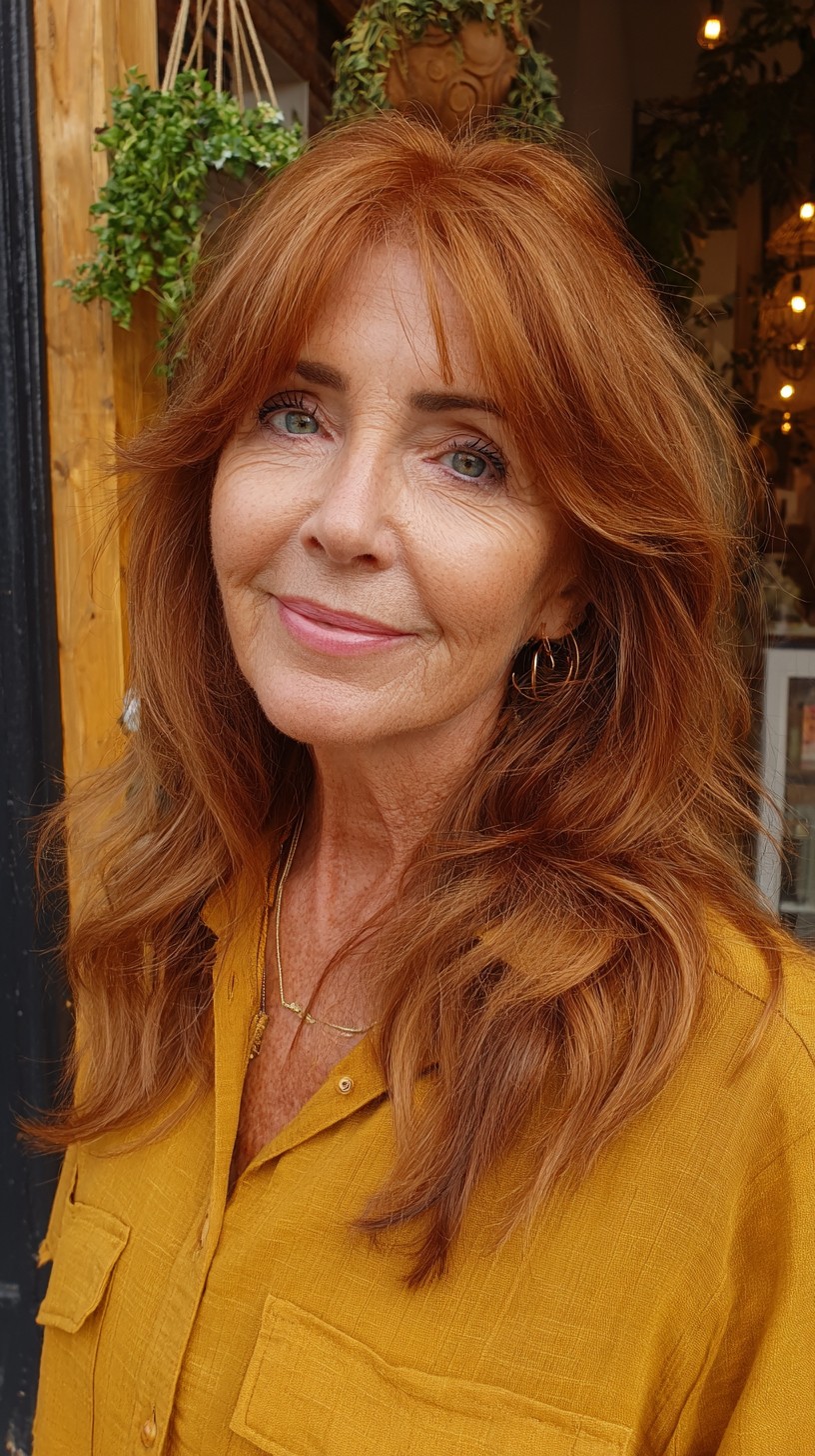 Warm Copper Long Layers with Wispy Center Fringe